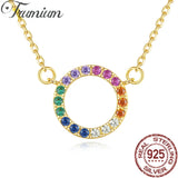 Trumium S925 Women's Circle Rainbow CZ Sterling Silver Necklace