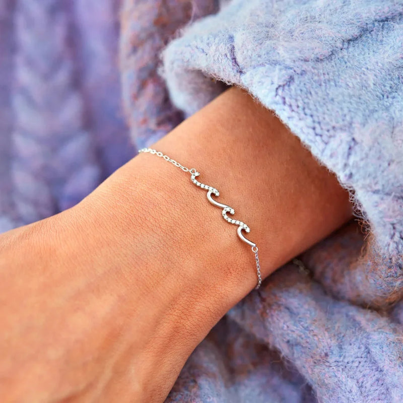 Trumium S925 Sterling Silver Bangles Sea Wave Women Bracelets Jewelry