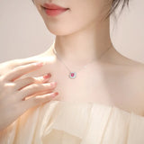Vintage S925 Sterling Silver Ruby Square Pendent Necklace