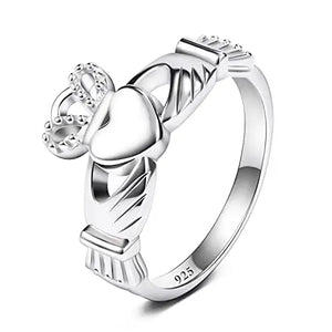 Trumium Women's Claddagh Ring 925 Sterling Silver Celtic Knot Crown Engraving