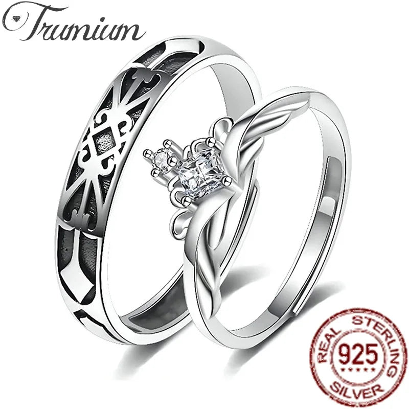 Trumium s925 Crown Couples Matching Rings Promise Ring with Zircon