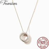 Trumium Sterling Silver Circles Interlock Necklace Zircon Pendant Gift