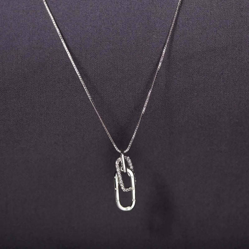 Sterling Silver Double Rectangle Pendant Necklace Snake Bone Thin Chain