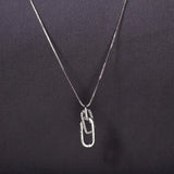 Sterling Silver Double Rectangle Pendant Necklace Snake Bone Thin Chain