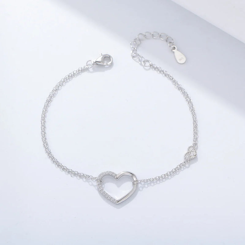 S925 Sterling Silver Heart Chain Bracelet for Women