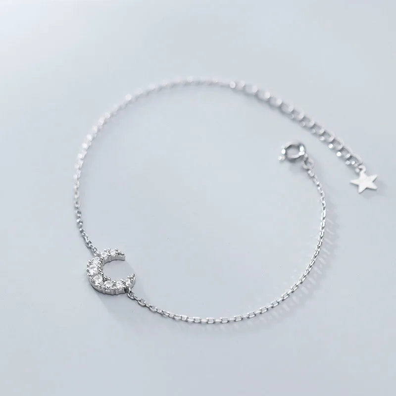 925 Silver Moon CZ Bracelet Women's Jewelry Gift