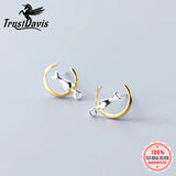 925 Solid Real Sterling Silver Cat Stud Earrings Gift DS1709