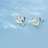 925 Solid Real Sterling Silver Cat Stud Earrings Gift DS1709