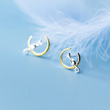 925 Solid Real Sterling Silver Cat Stud Earrings Gift DS1709