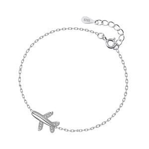 925 Sterling Silver Plane Bracelet With CZ For Women Girls