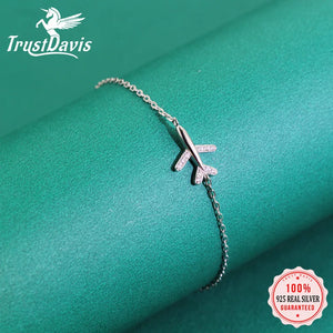 925 Sterling Silver Plane Bracelet With CZ For Women Girls
