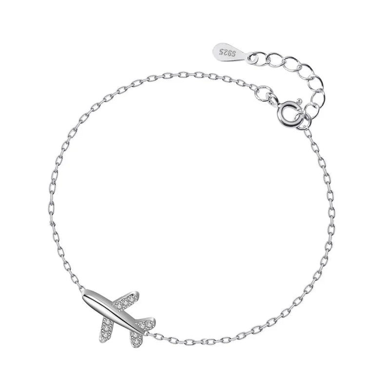 925 Sterling Silver Plane Bracelet With CZ For Women Girls