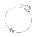 925 Sterling Silver Plane Bracelet With CZ For Women Girls