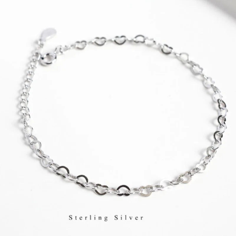 925 Sterling Silver Hollow Love Heart Bracelet Women Lady Silver Jewelry