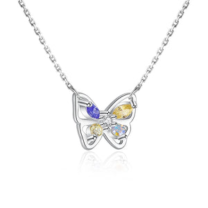 925 Silver Butterfly Zircon CZ Pendant Necklace
