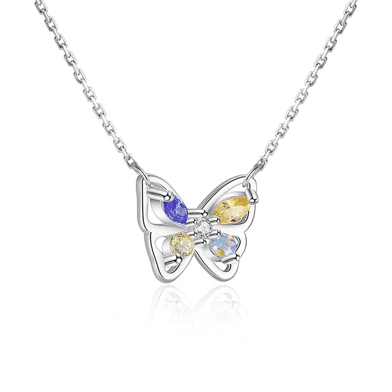 925 Silver Butterfly Zircon CZ Pendant Necklace