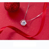 925 Sterling Silver Square Box CZ Pendant Short Necklace Gift Girl Lady