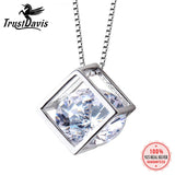 925 Sterling Silver Square Box CZ Pendant Short Necklace Gift Girl Lady