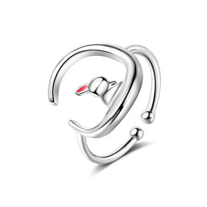 925 Sterling Silver Moon Rabbit Cocktail Ring Sizable 5 6 7 For Women