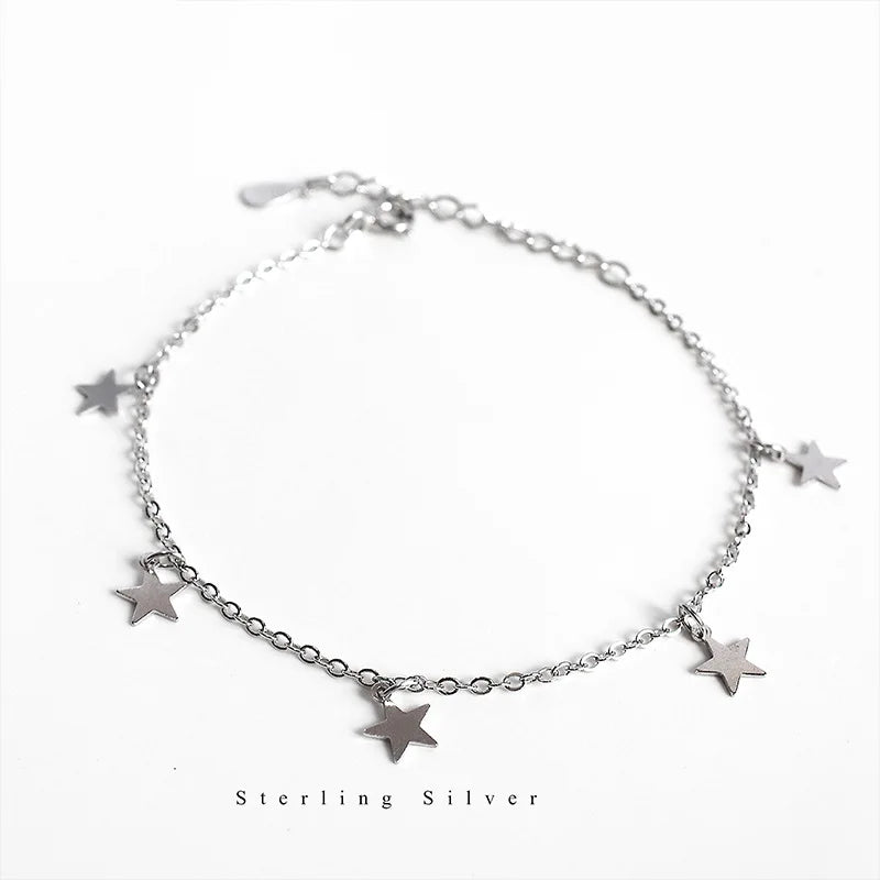 TrustDavis 925 Silver Sweet 5 Star Bracelet For Women