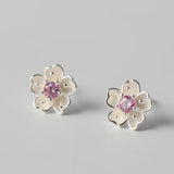 925 Silver Flower Stud Earring Pink CZ