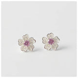 925 Silver Flower Stud Earring Pink CZ