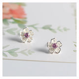 925 Silver Flower Stud Earring Pink CZ