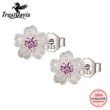 925 Silver Flower Stud Earring Pink CZ