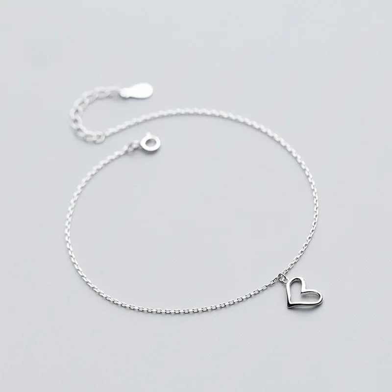 925 Sterling Silver Heart Anklets For Women's Jewelry