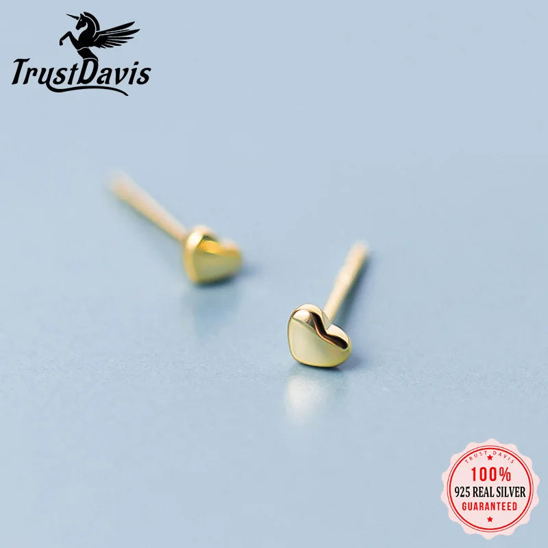 925 Sterling Silver Tiny Heart Stud Earrings Gift For Girls Kids Lady