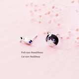 925 Sterling Silver Asymmetric Cat Fish Stud Earrings for Girls DS856