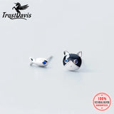 925 Sterling Silver Asymmetric Cat Fish Stud Earrings for Girls DS856