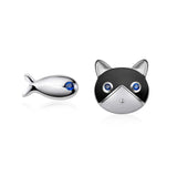 925 Sterling Silver Asymmetric Cat Fish Stud Earrings for Girls DS856