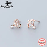 925 Silver Women Asymmetric Heart Arrow CZ Stud Earrings for Girls
