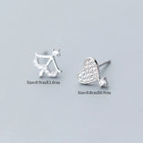 925 Silver Women Asymmetric Heart Arrow CZ Stud Earrings for Girls