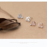 925 Silver Women Asymmetric Heart Arrow CZ Stud Earrings for Girls