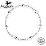 TrustDavis 925 Silver Bracelet Linked Beads Elastic Bangle Women Jewelry