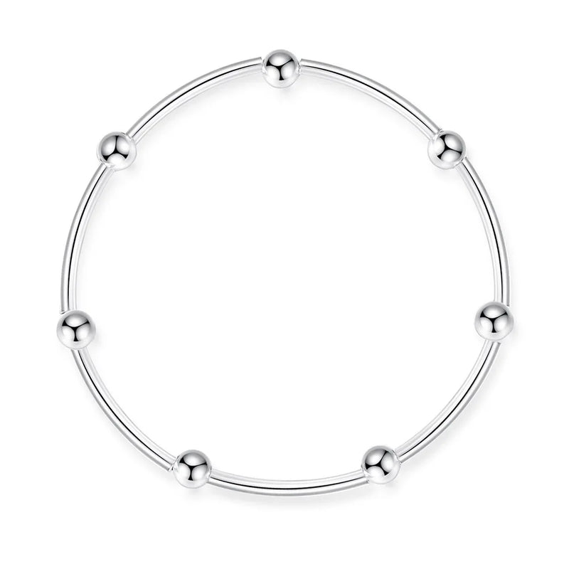TrustDavis 925 Silver Bracelet Linked Beads Elastic Bangle Women Jewelry