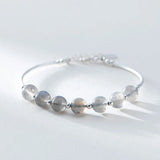925 Silver Bracelet Moonstone Bead Bracelet Women Jewelry