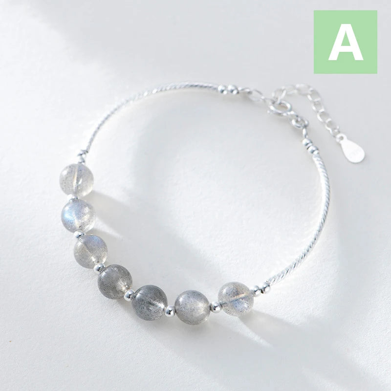 925 Silver Bracelet Moonstone Bead Bracelet Women Jewelry