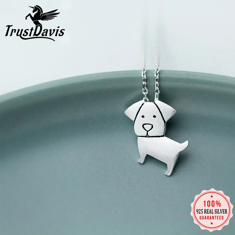 TrustDavis 925 Silver Dog Pendant Necklace for Women