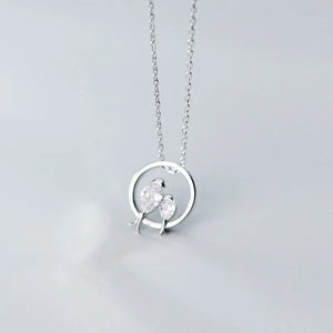 925 Silver Bird in Love CZ Pendant Necklace Choker