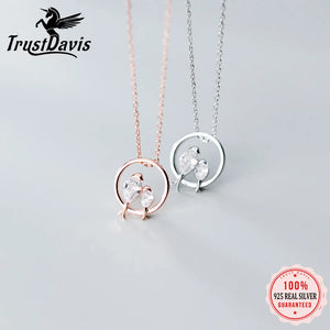 925 Silver Bird in Love CZ Pendant Necklace Choker