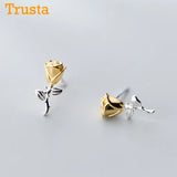 TrustDavis 925 Silver Rose Flower Stud Earrings Love Gift Teens DS1534
