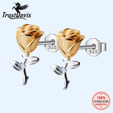 TrustDavis 925 Silver Rose Flower Stud Earrings Love Gift Teens DS1534