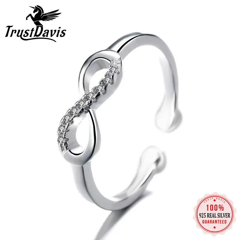 925 Silver CZ Infinity Cocktail Ring Size 5 6 7 Girls Xmas Gift