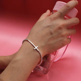 TrustDavis 925 Sterling Silver Cross Beads Bracelet For Women Girls