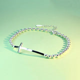 TrustDavis 925 Sterling Silver Cross Beads Bracelet For Women Girls