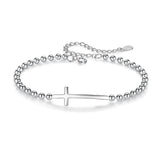 TrustDavis 925 Sterling Silver Cross Beads Bracelet For Women Girls