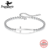 TrustDavis 925 Sterling Silver Cross Beads Bracelet For Women Girls